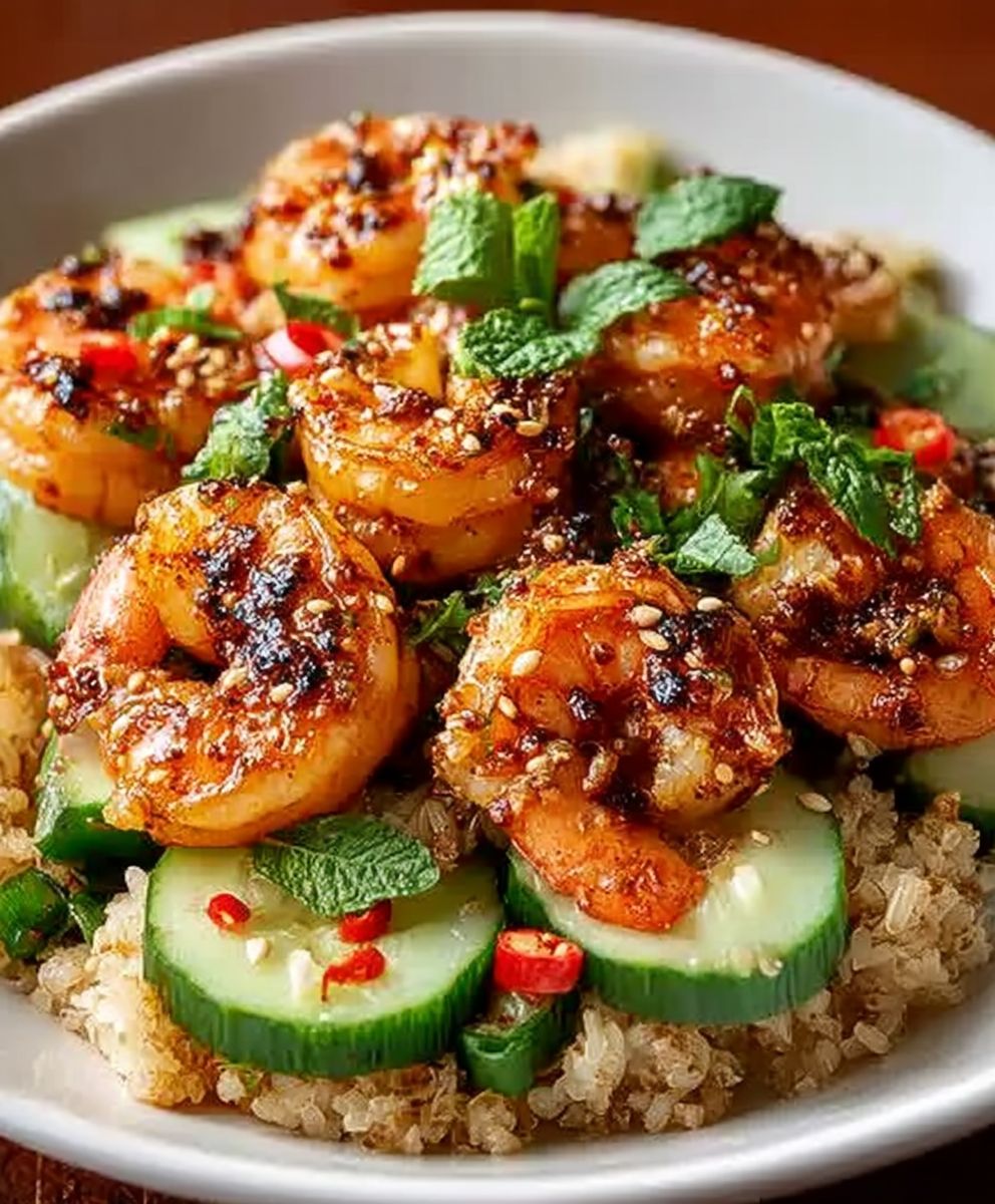 Knuspriger Reis Garnelen Salat