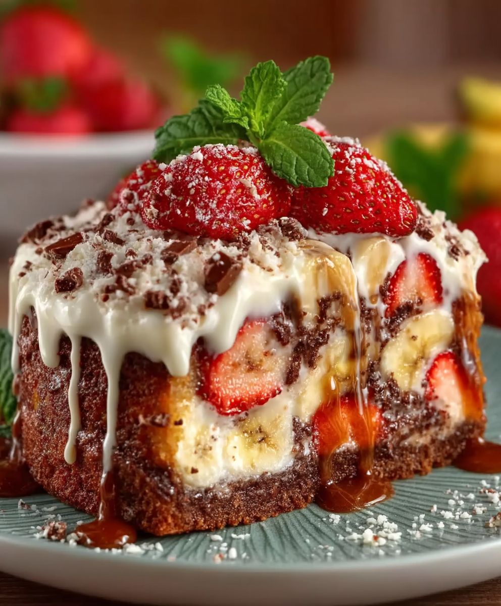 Erdbeer Stracciatella Bananen Torte