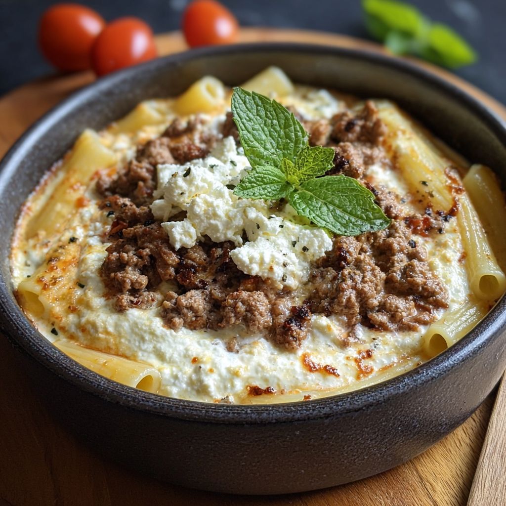 Rigatoni Hackfleisch Feta Creme