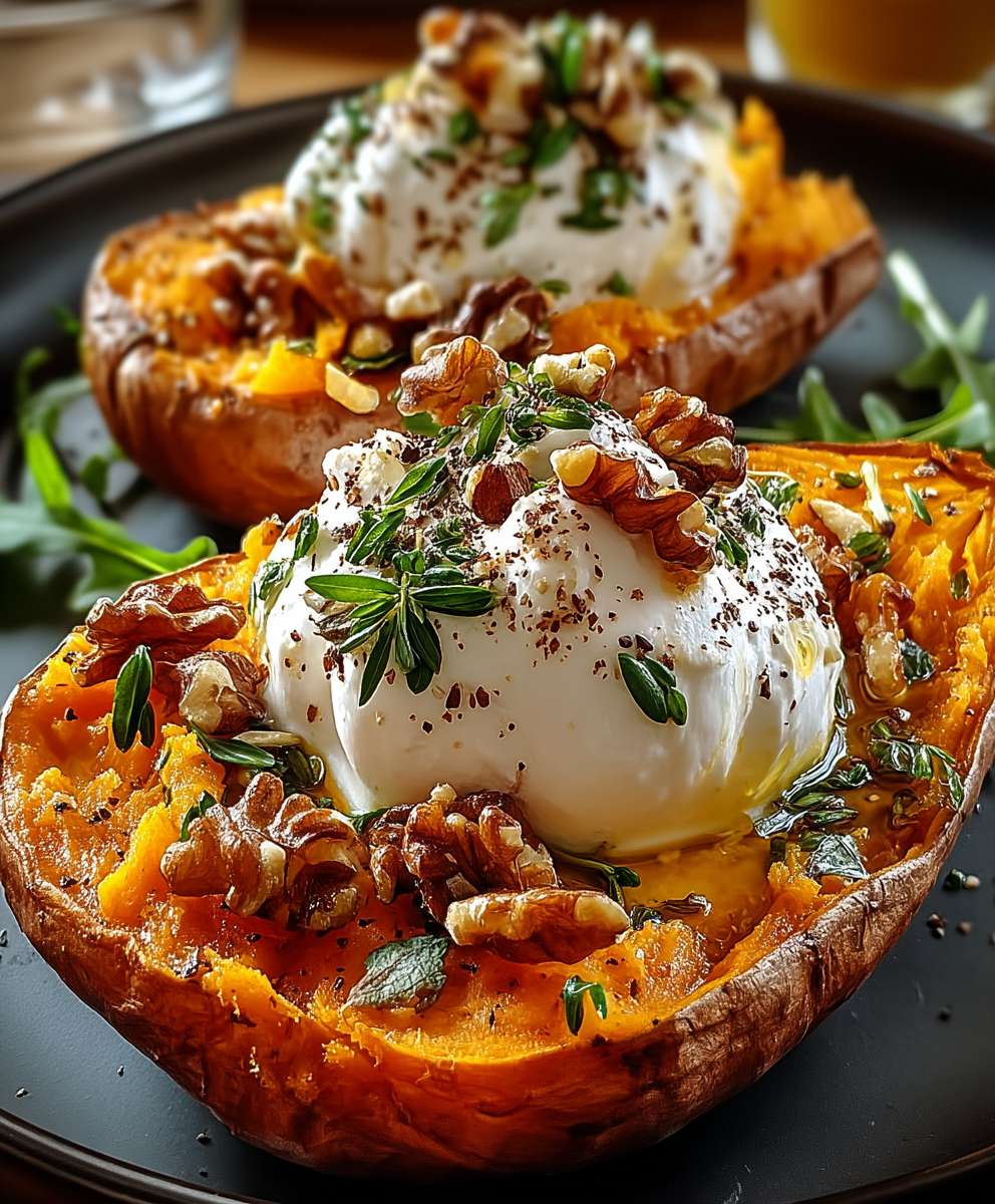 Gefüllte Süßkartoffel Burrata