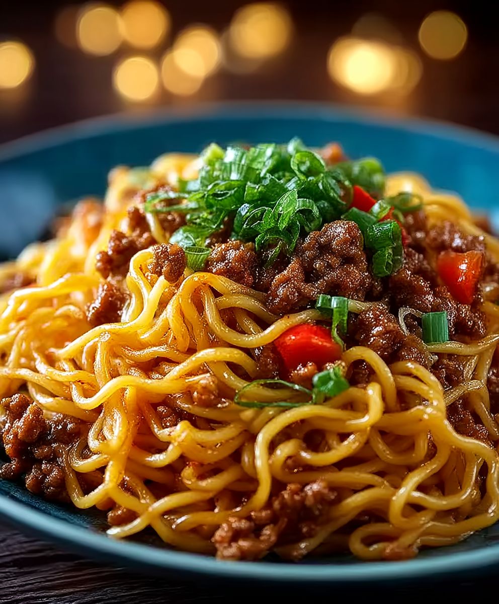 Mongolian ground beef noodles