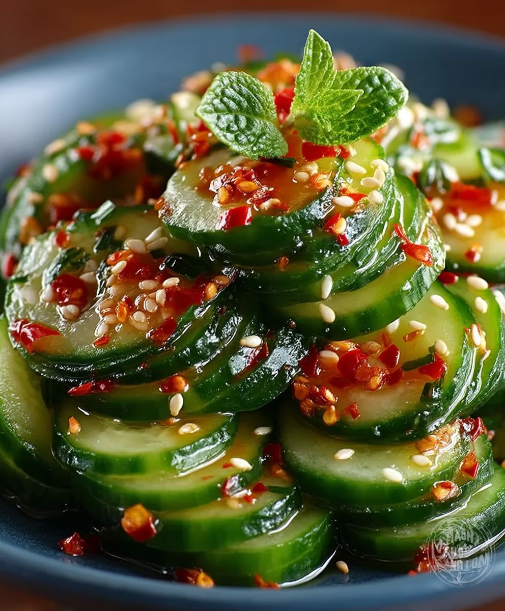 Asiatischer Gurkensalat Chili Sesam