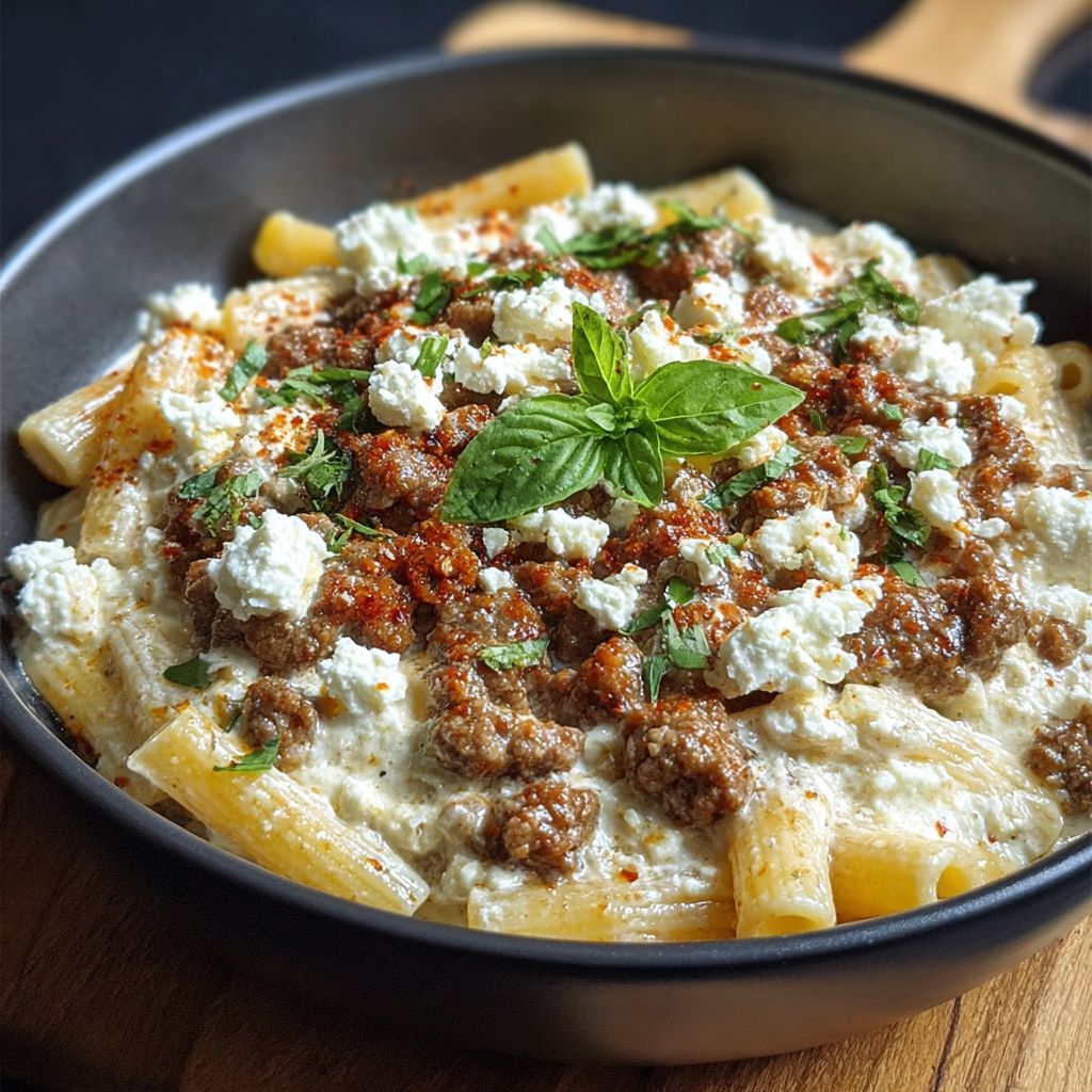 Rigatoni Hackfleisch Feta Creme