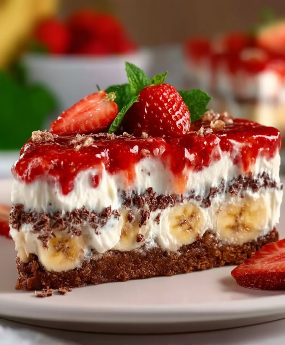 Erdbeer Stracciatella Bananen Torte
