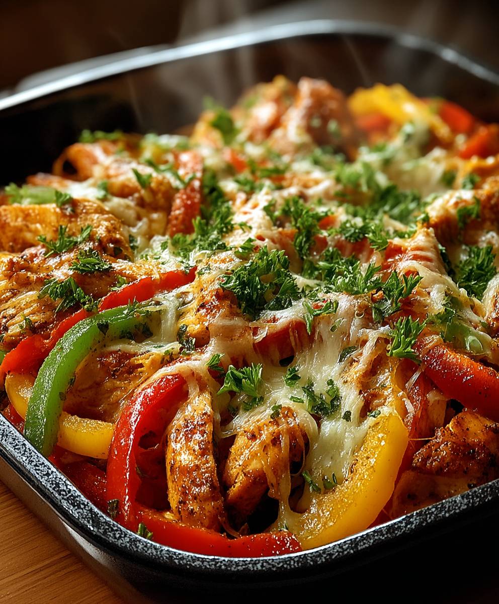 Käsiger Fajita Hähnchen Auflauf