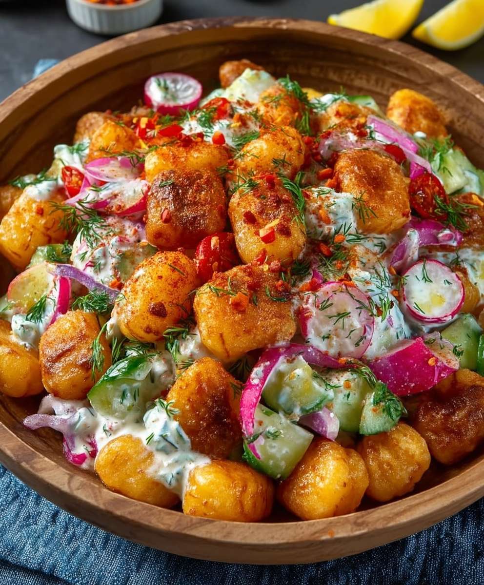 Knuspriger Gnocchi Salat mit Gemüse