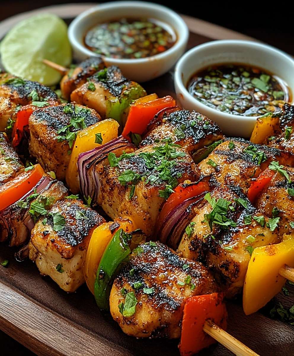 Thailändische Hähnchenspieße grillen
