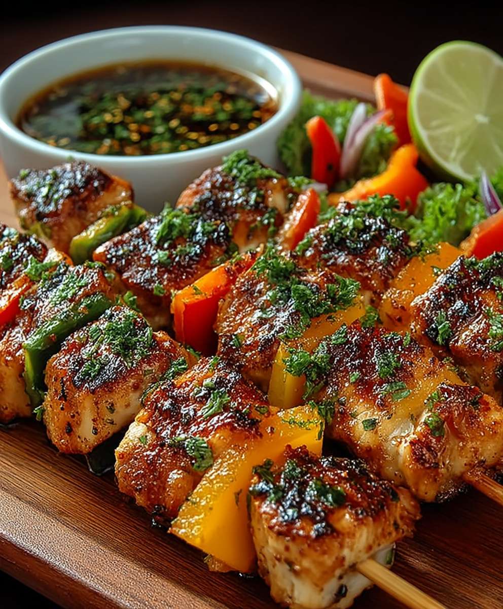 Thailändische Hähnchenspieße grillen