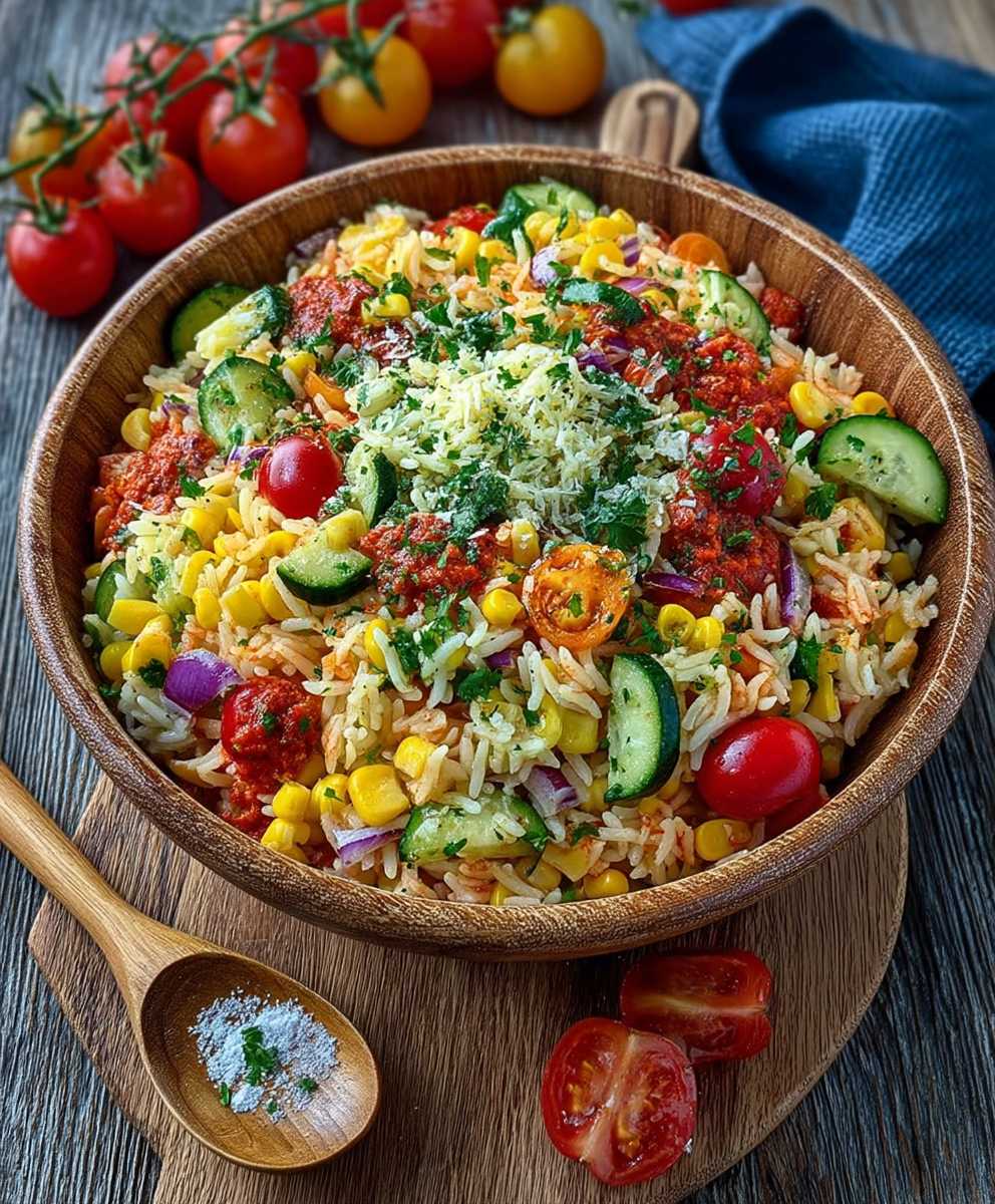 Bunter Reissalat mit Pesto