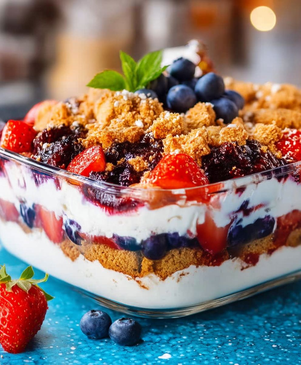 Schichtdessert Blaubeeren Erdbeeren