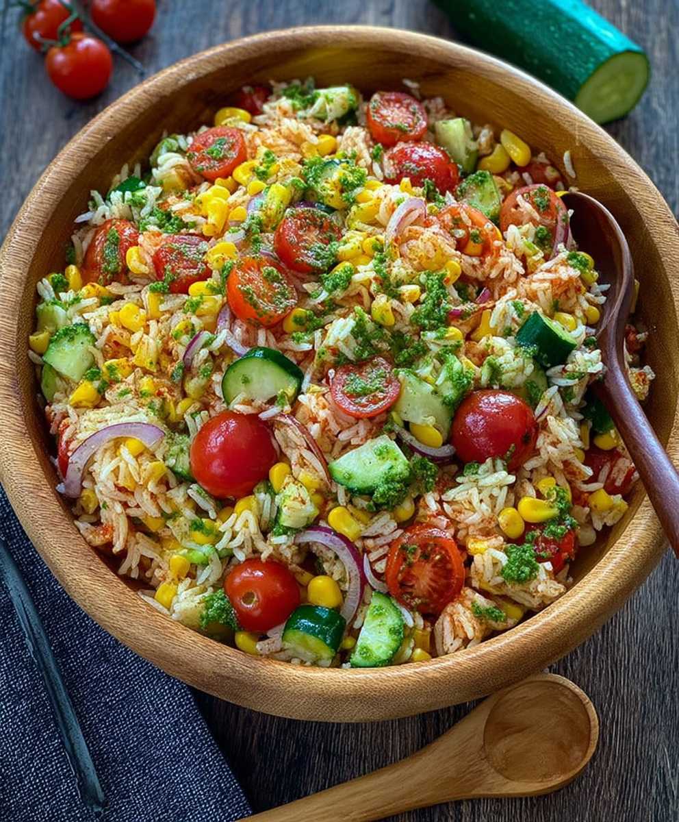 Bunter Reissalat mit Pesto