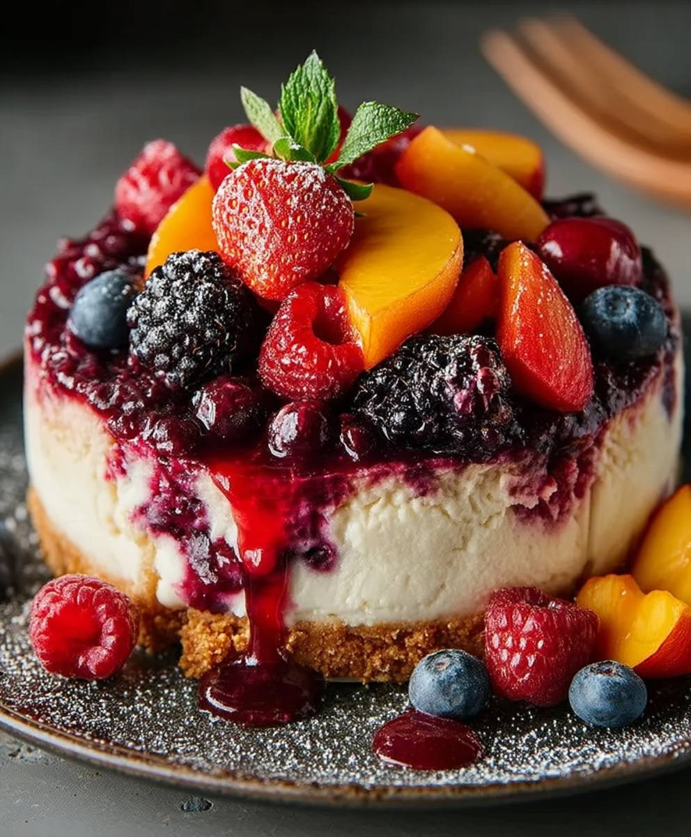 Sommer Beeren Pfirsich Käsekuchen