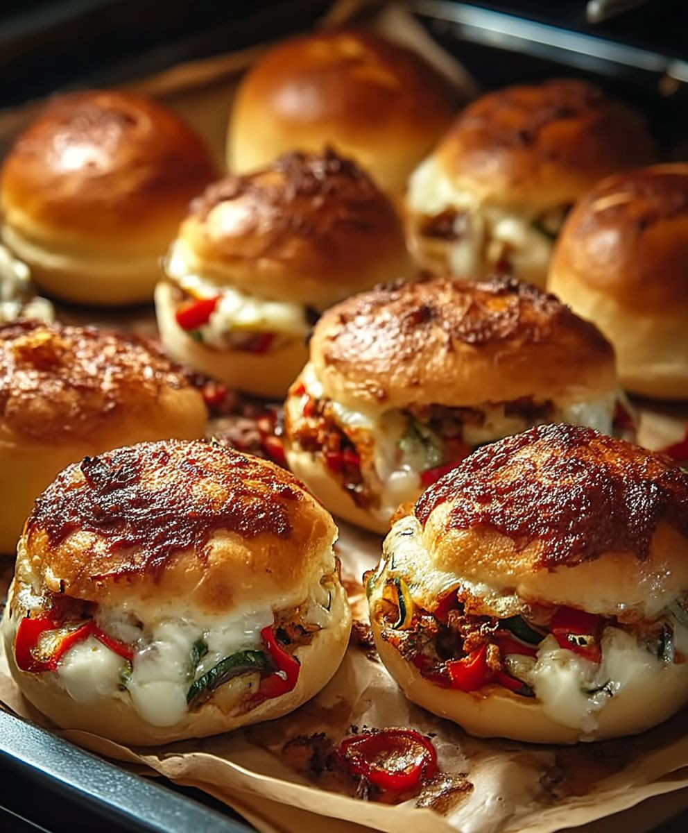 Überbackene Brötchen mit Gemüse Käse