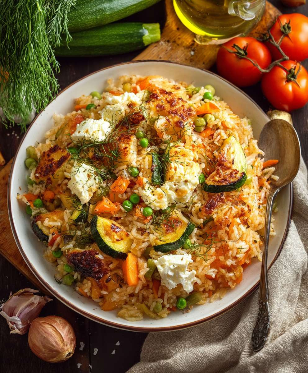 Ofen Reis Feta Gemüse