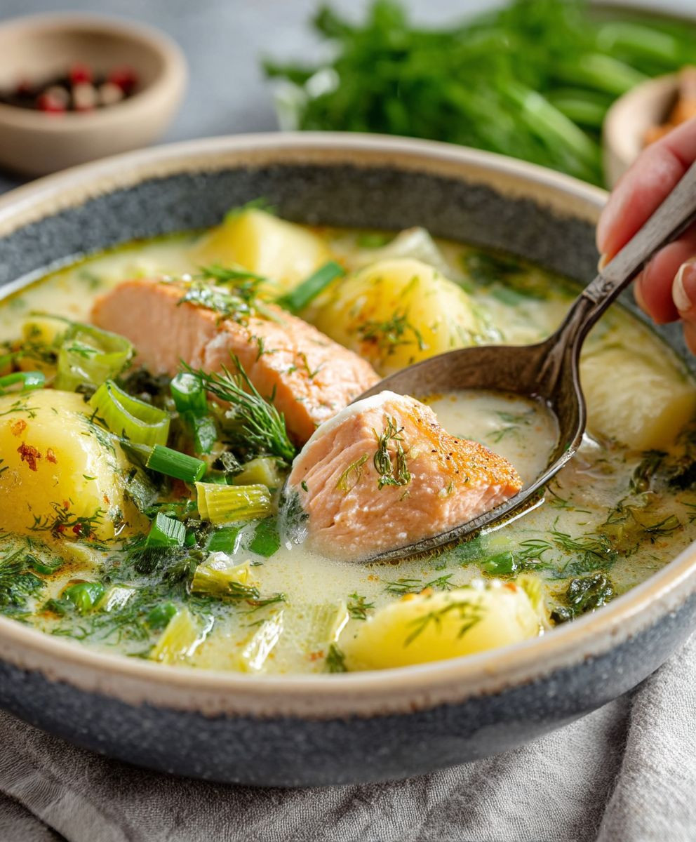 Schwedische Sommersuppe mit Lachs