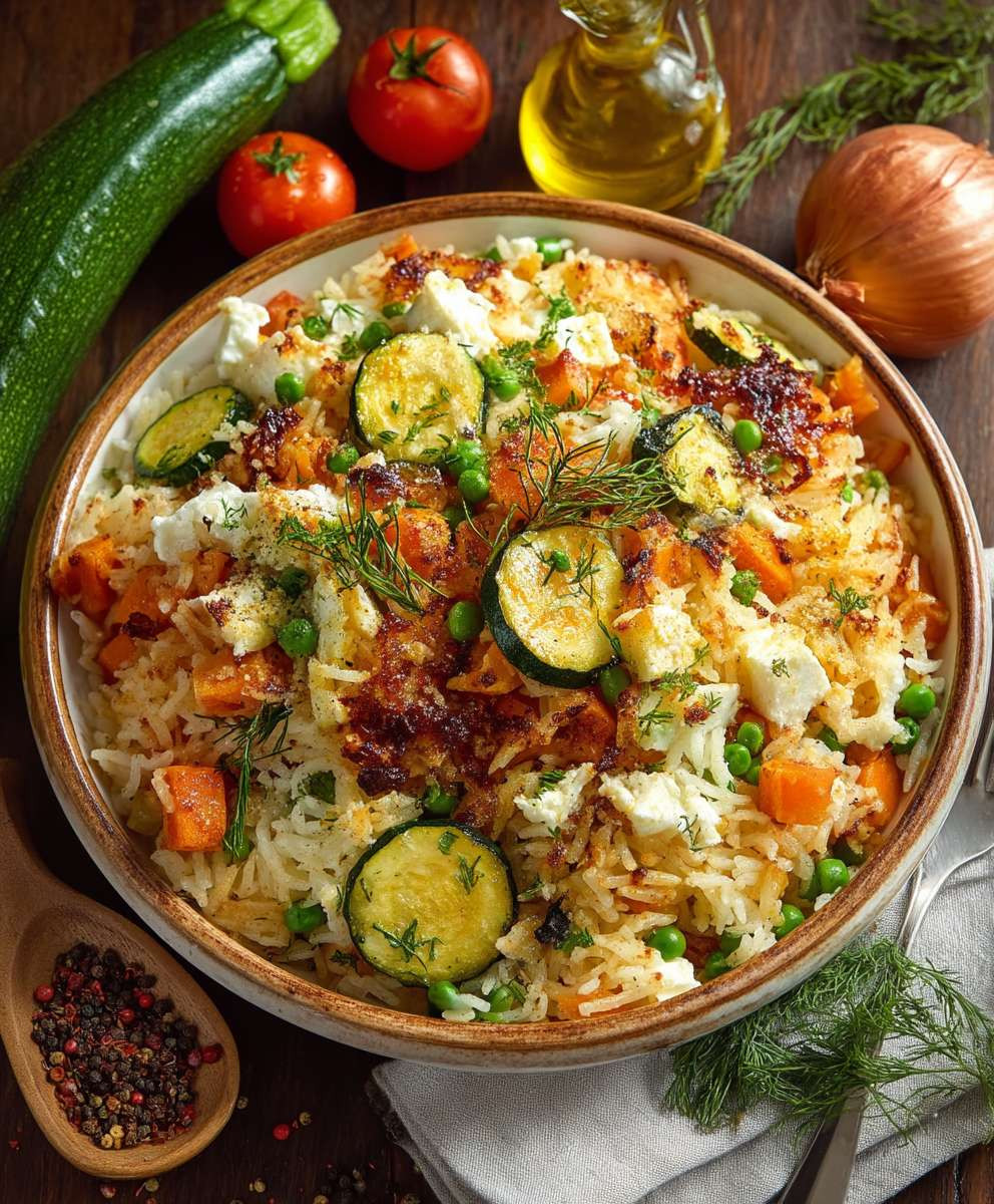 Ofen Reis Feta Gemüse