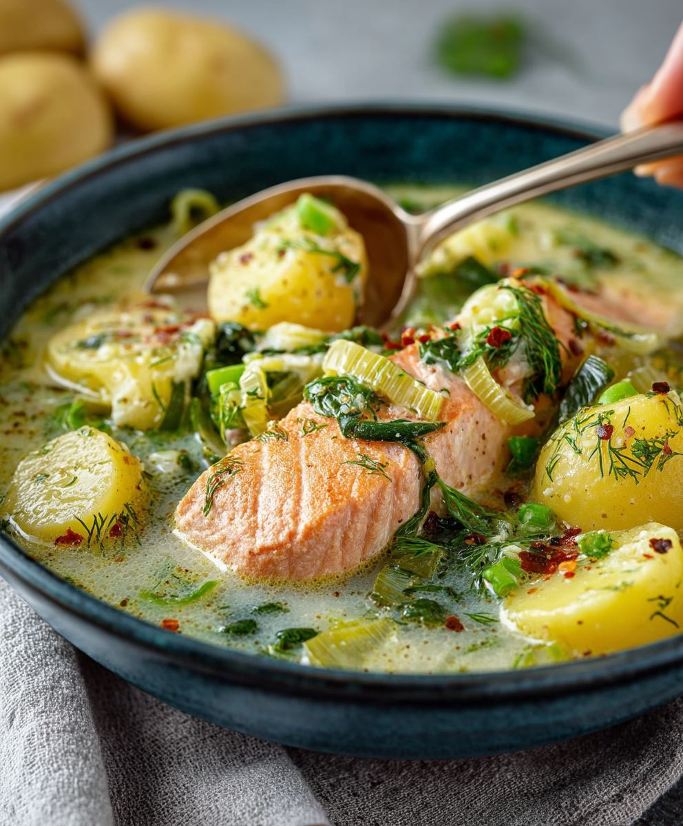 Schwedische Sommersuppe mit Lachs