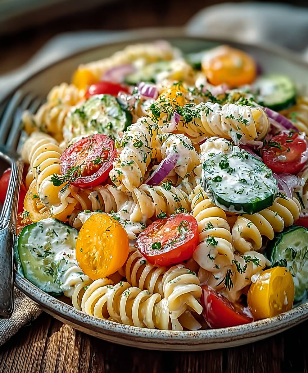 Leichter Nudelsalat mit Joghurt Dressing