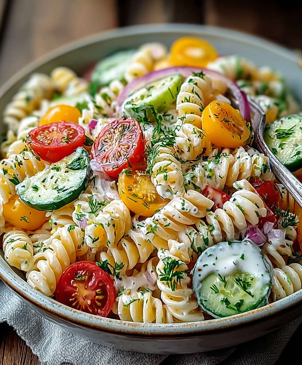 Leichter Nudelsalat mit Joghurt Dressing