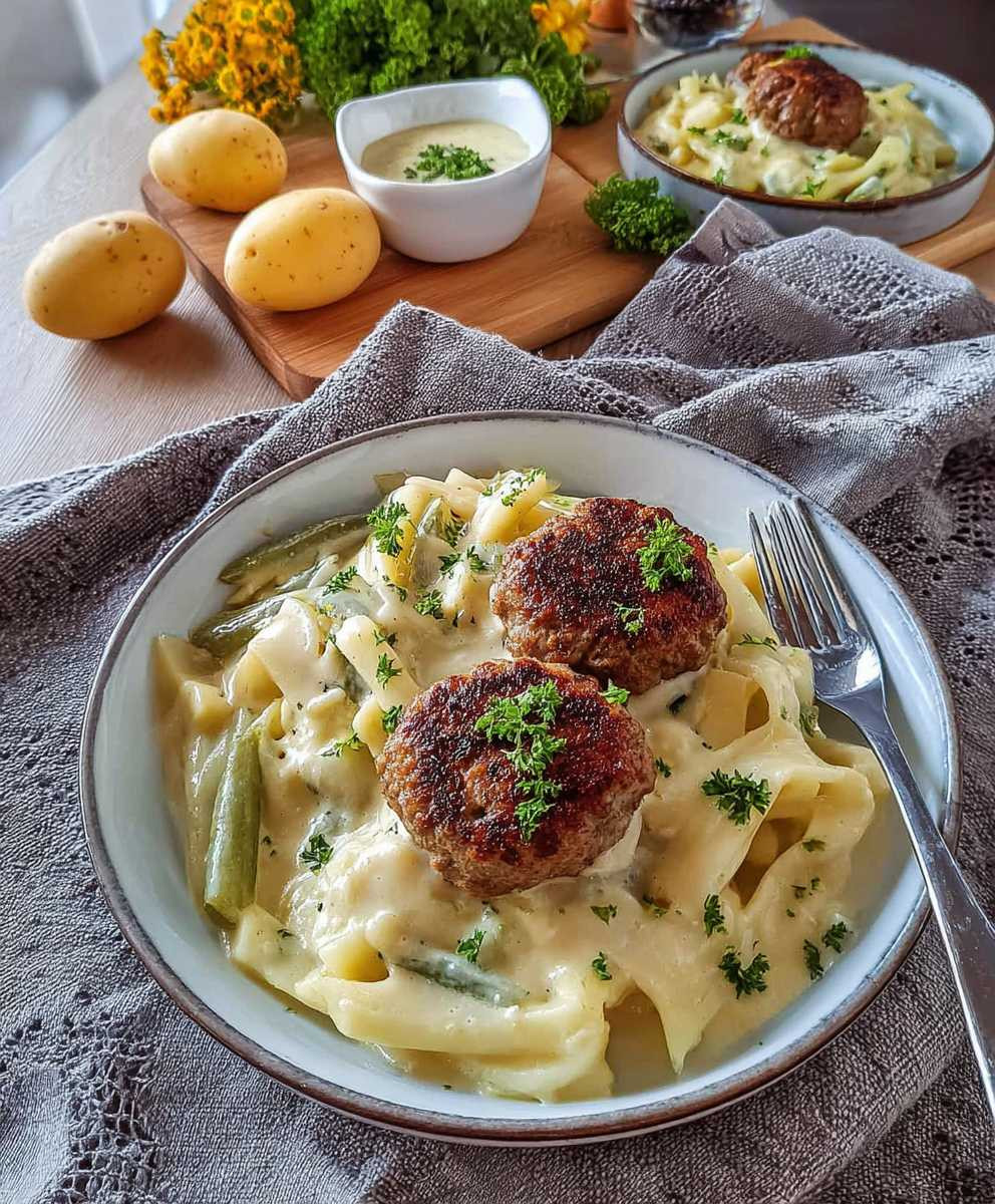 Kohlrabigemüse mit Frikadellen Spätzle