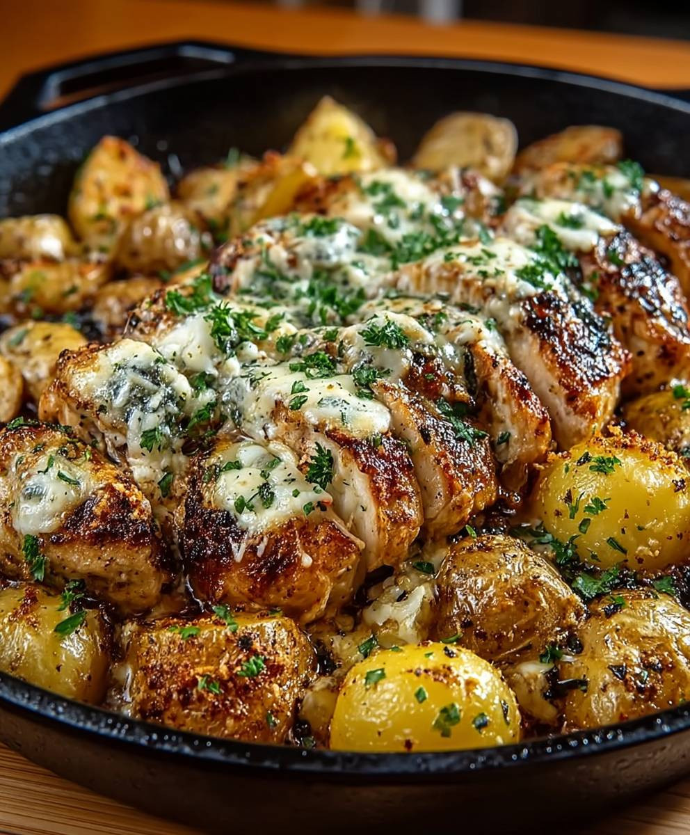 Knoblauch Parmesan Hähnchen mit Kartoffeln