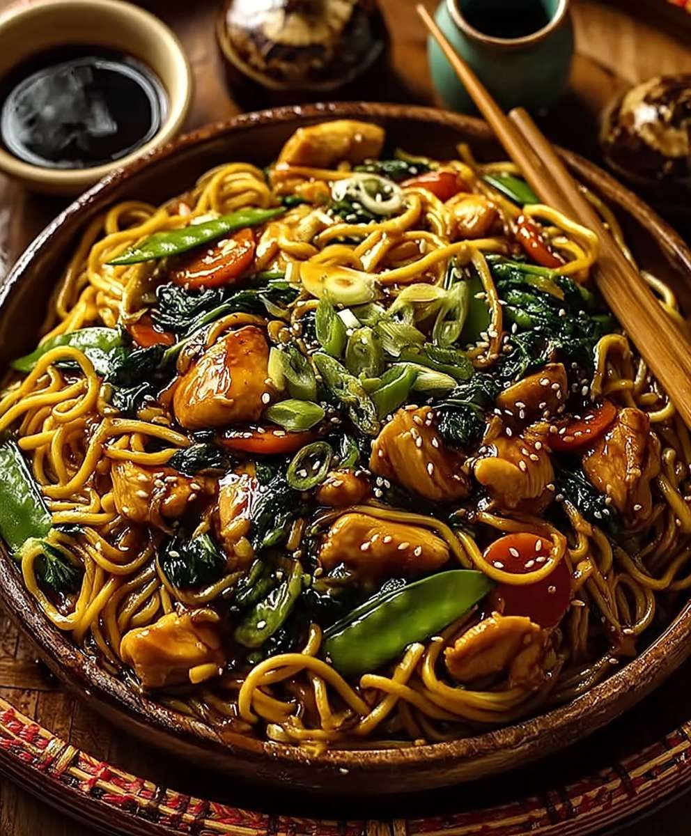 Knoblauch Hähnchen Lo Mein