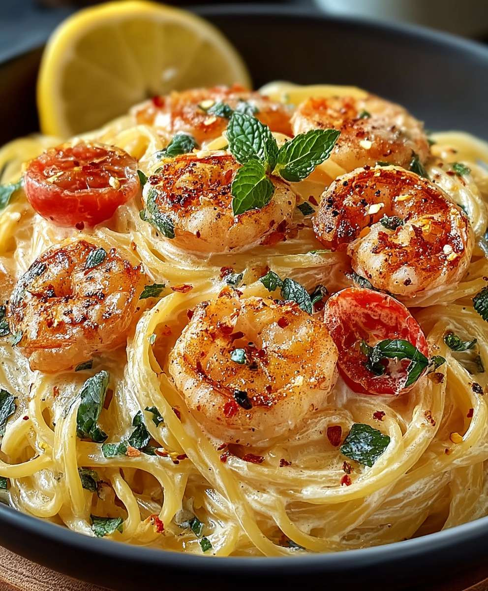 Spaghetti mit Garnelen Frischkäsesauce