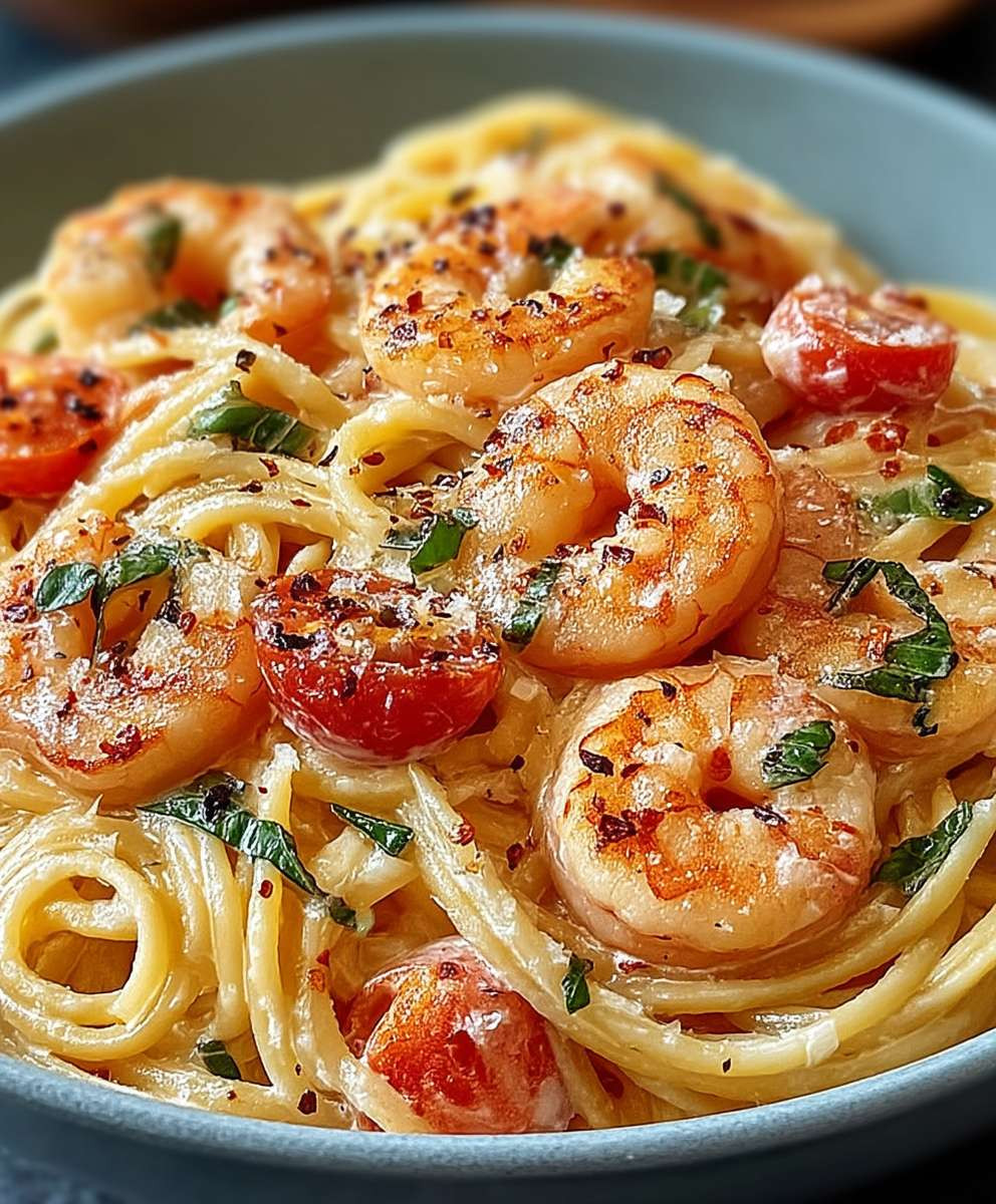 Spaghetti mit Garnelen Frischkäsesauce