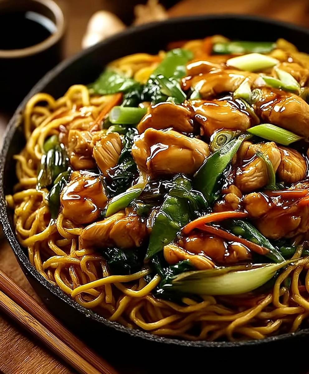 Knoblauch Hähnchen Lo Mein