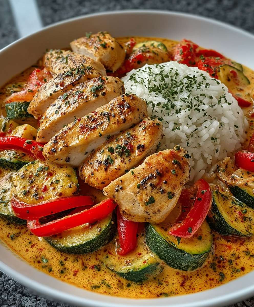 Paprika Zucchini Hähnchen cremig