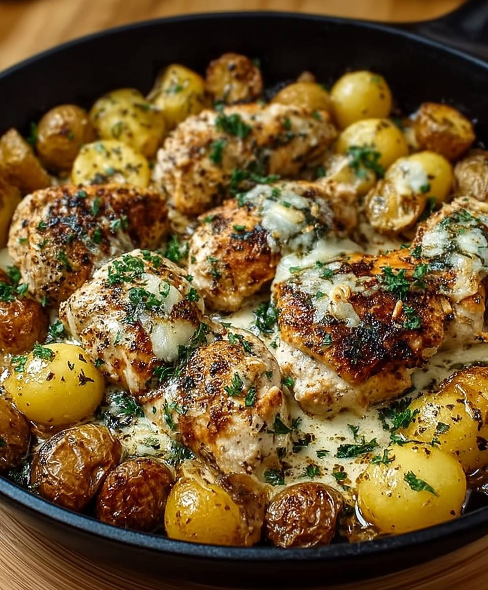 Knoblauch Parmesan Hähnchen mit Kartoffeln