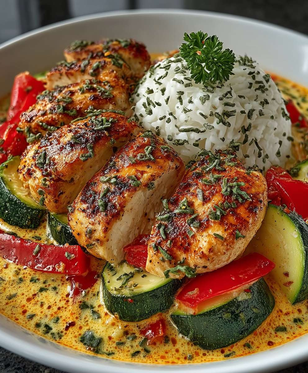 Paprika Zucchini Hähnchen cremig