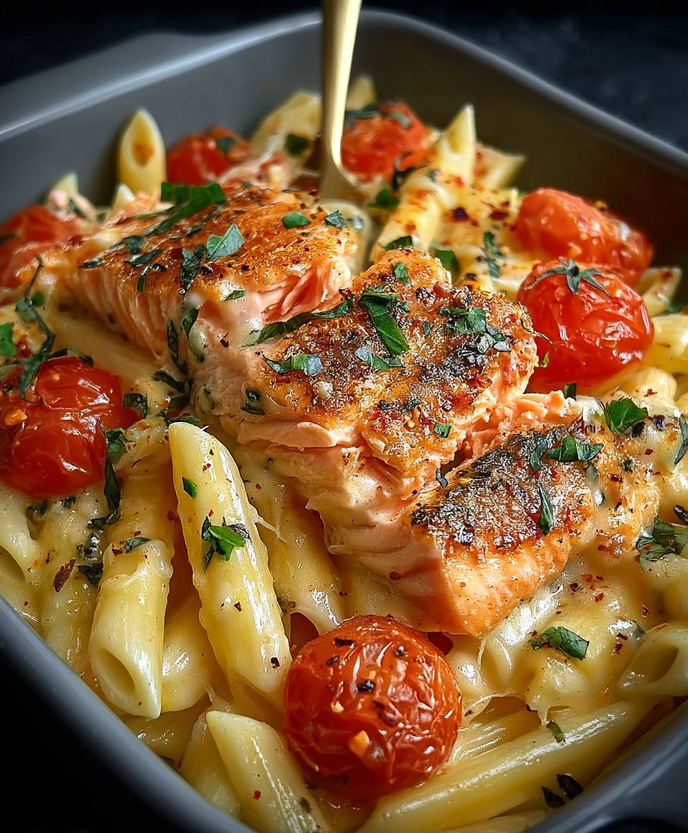 Ofen Lachs Pasta mit Tomaten