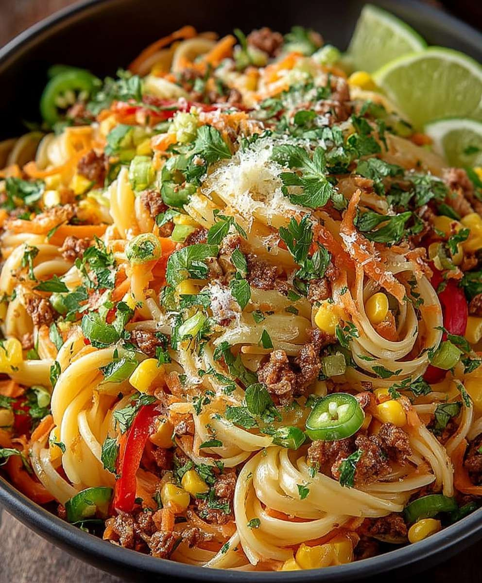 Limetten Nudelsalat mit Crunch