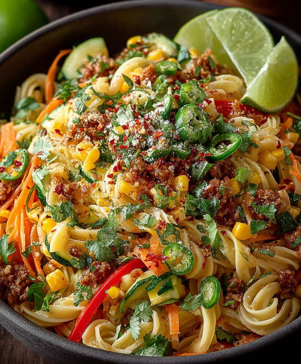 Limetten Nudelsalat mit Crunch