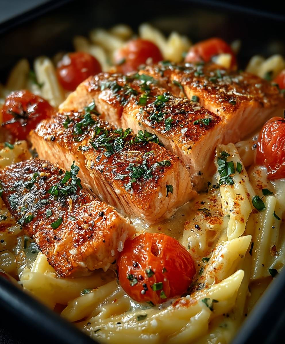 Ofen Lachs Pasta mit Tomaten