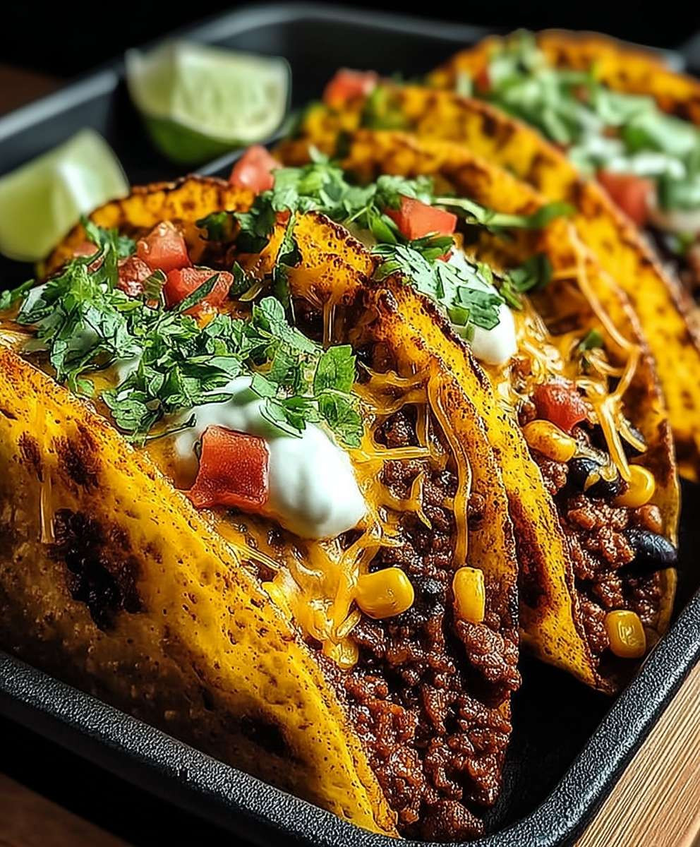 Gebackene Tacos mit Rinderhackfleisch