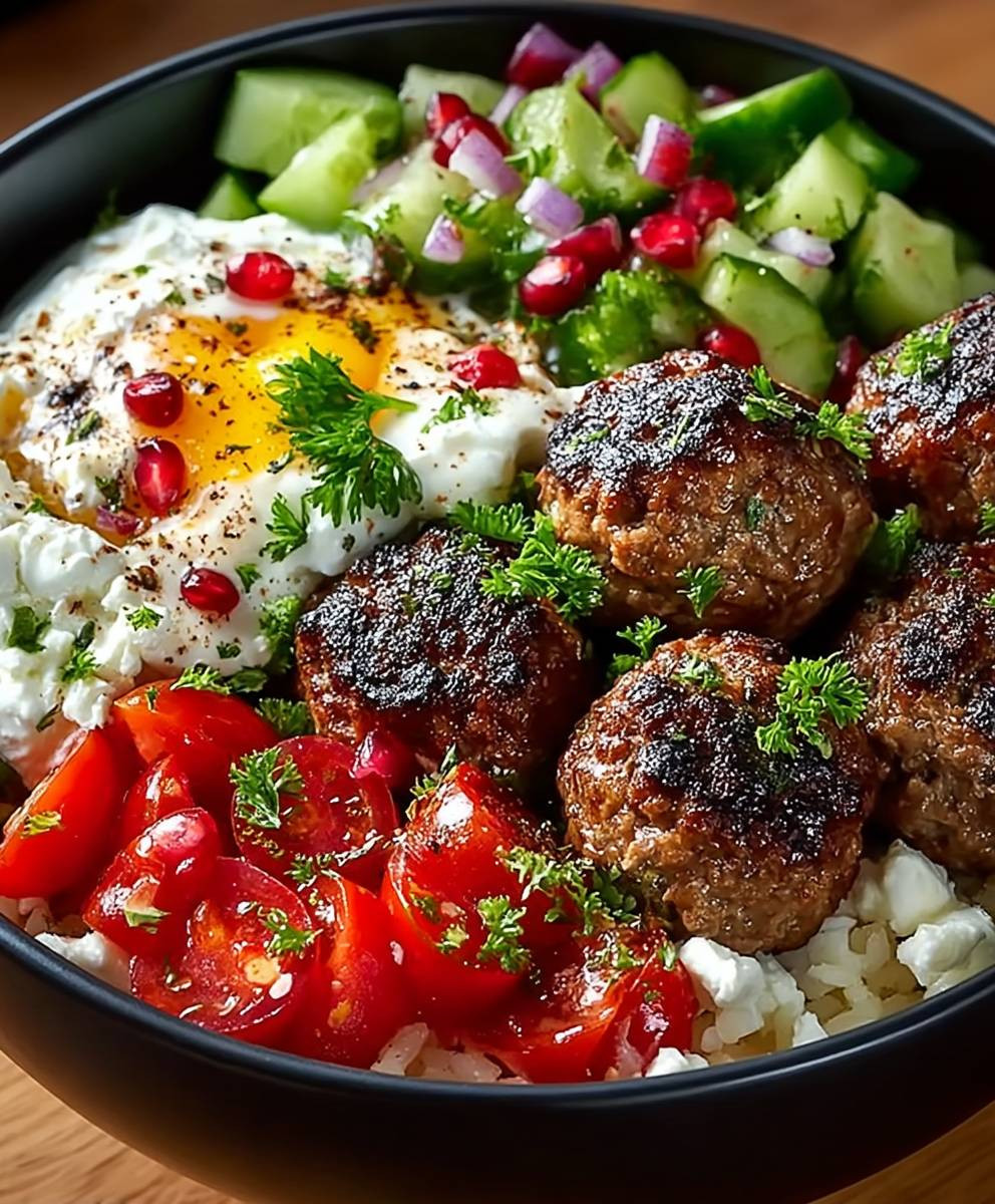 Griechische Fleischbällchen Bowl