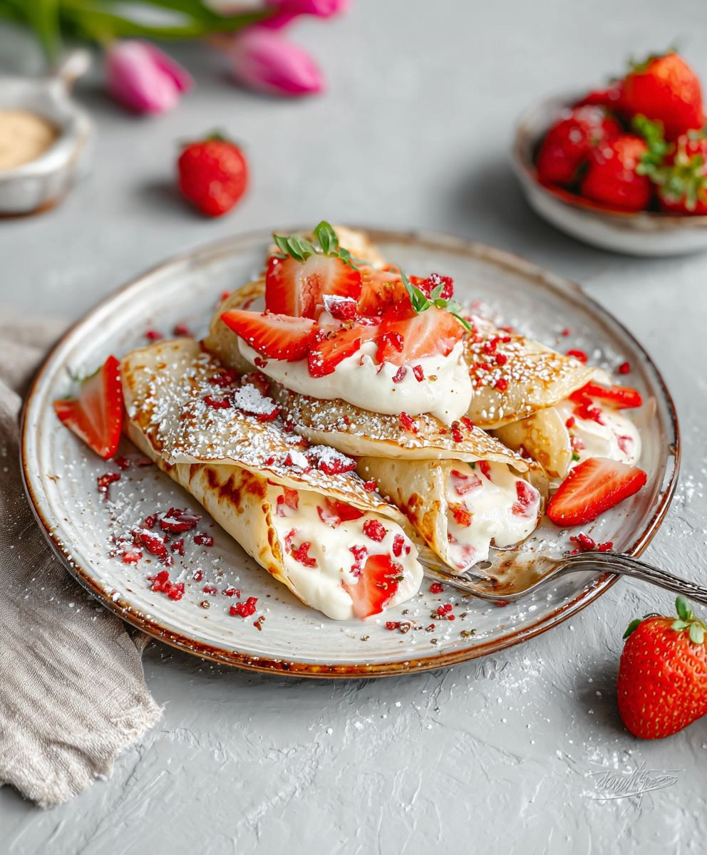 Protein Pfannkuchen mit Quark Erdbeeren