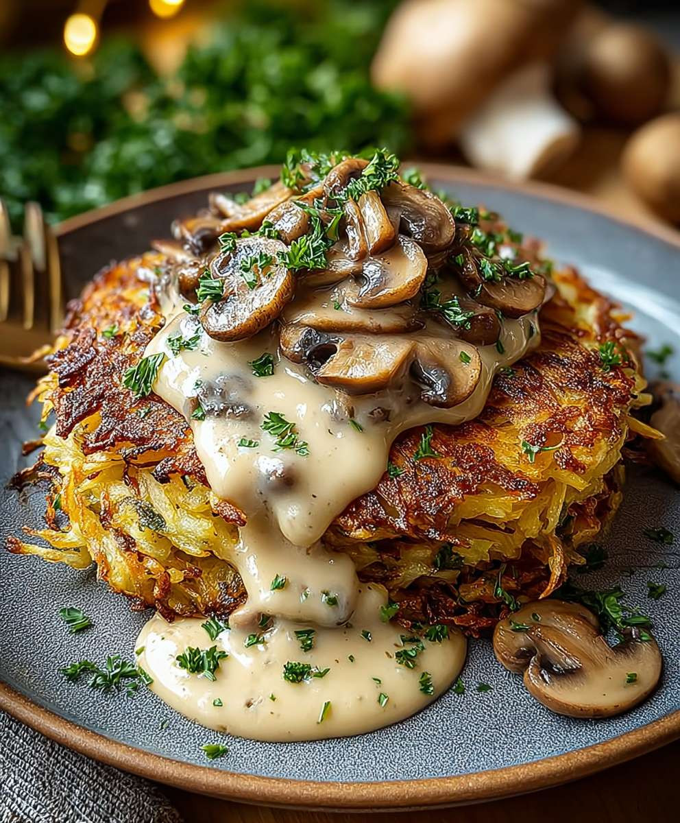 Mozzarella Rösti mit Pilzrahmsoße