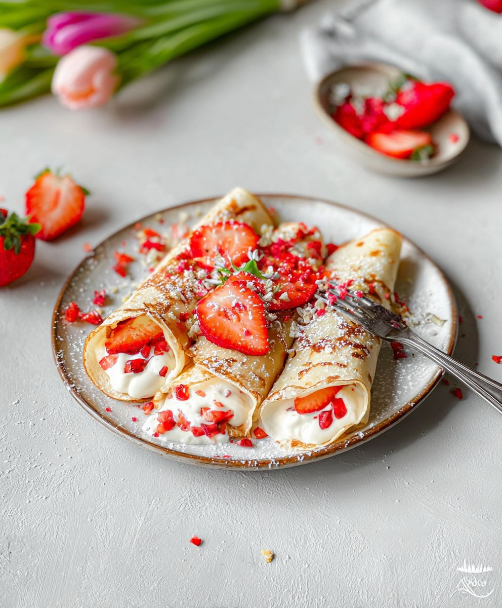 Protein Pfannkuchen mit Quark Erdbeeren