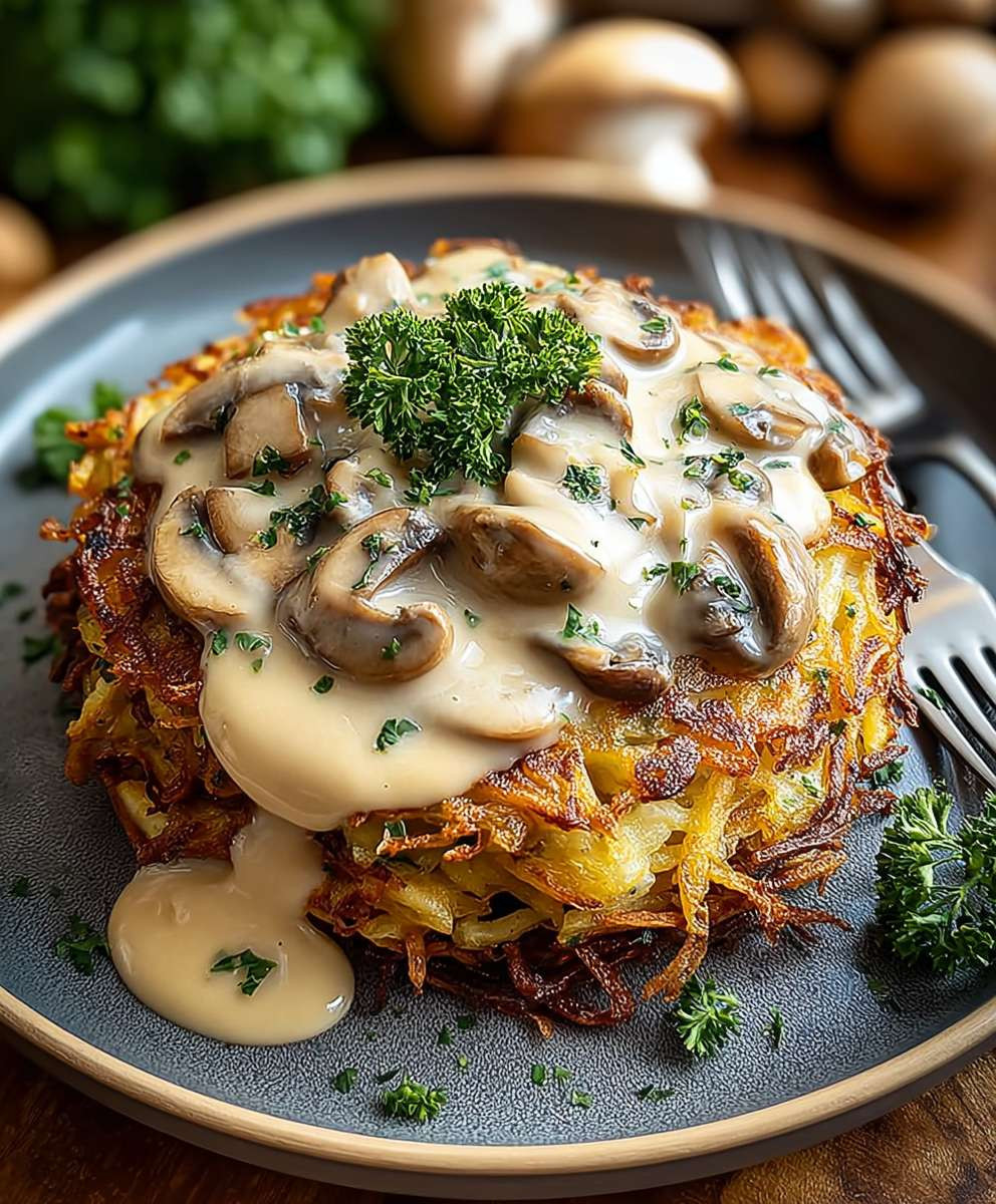Mozzarella Rösti mit Pilzrahmsoße