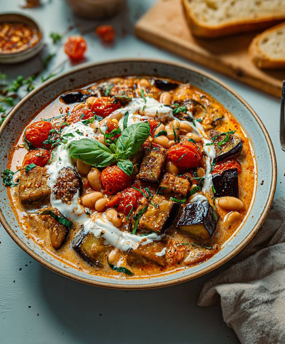 Vegane Auberginen Bohnen Pfanne