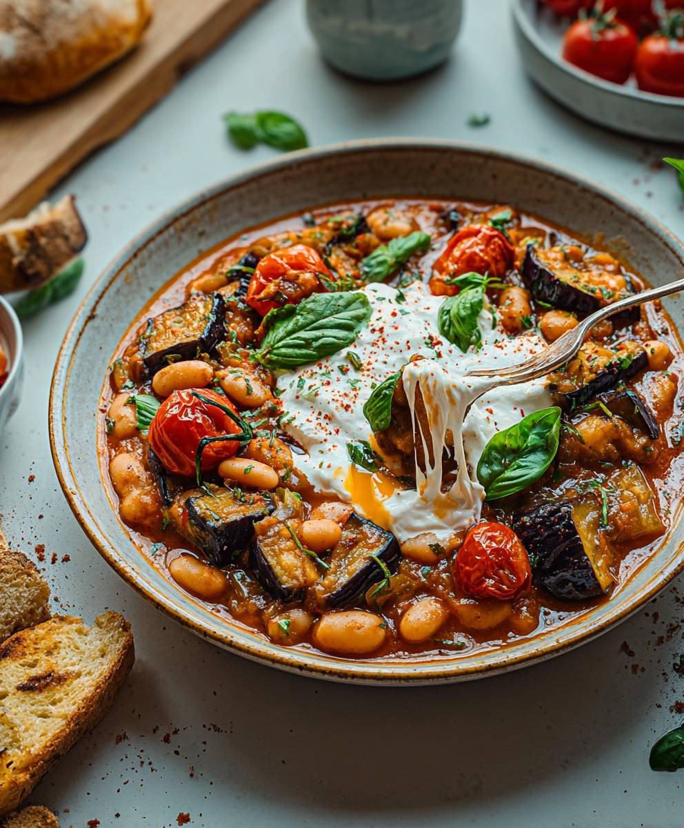 Vegane Auberginen Bohnen Pfanne