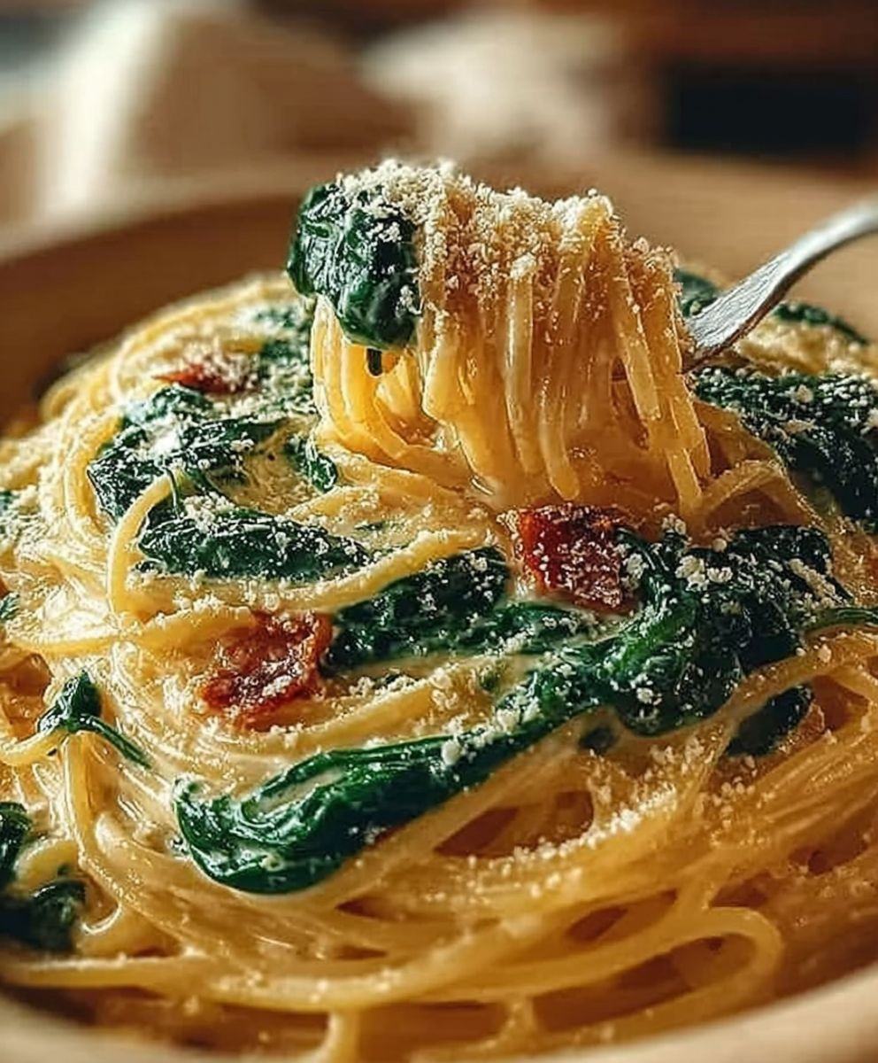 Spaghetti mit Spinat Frischkäsesauce