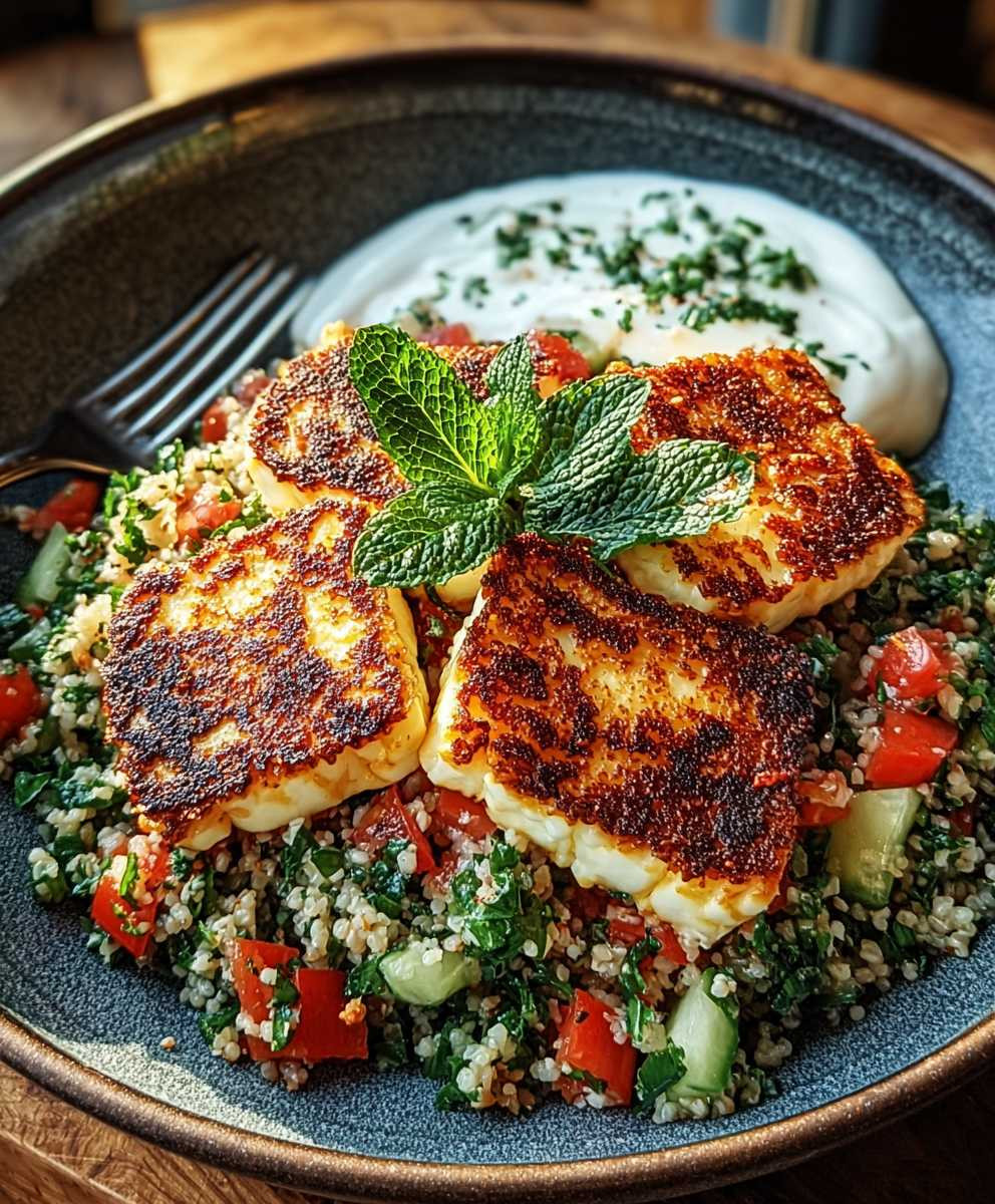 Halloumi mit Tabbouleh und Minzjoghurt