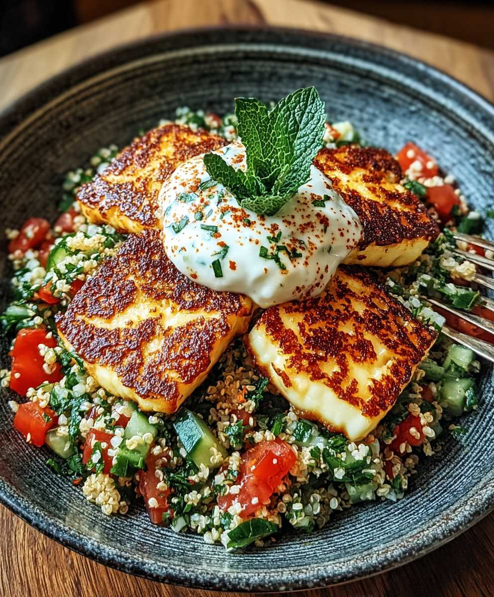 Halloumi mit Tabbouleh und Minzjoghurt