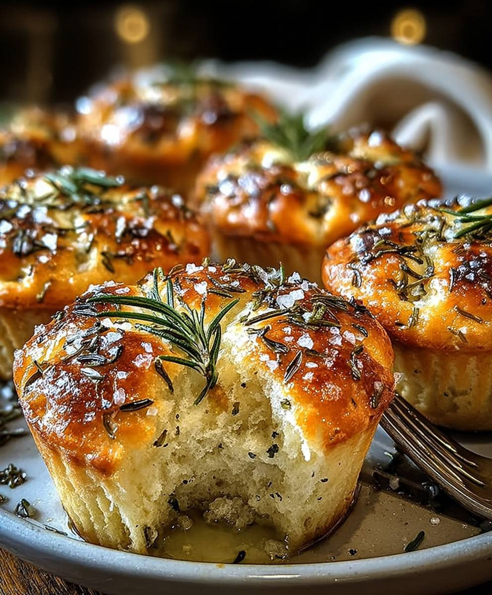 Rosmarin Knoblauch Focaccia Muffins