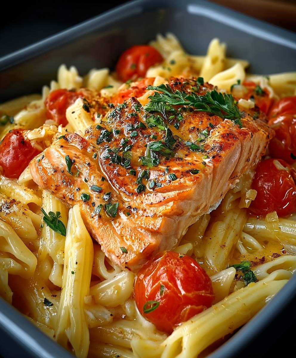 Ofen Lachs Pasta Tomaten