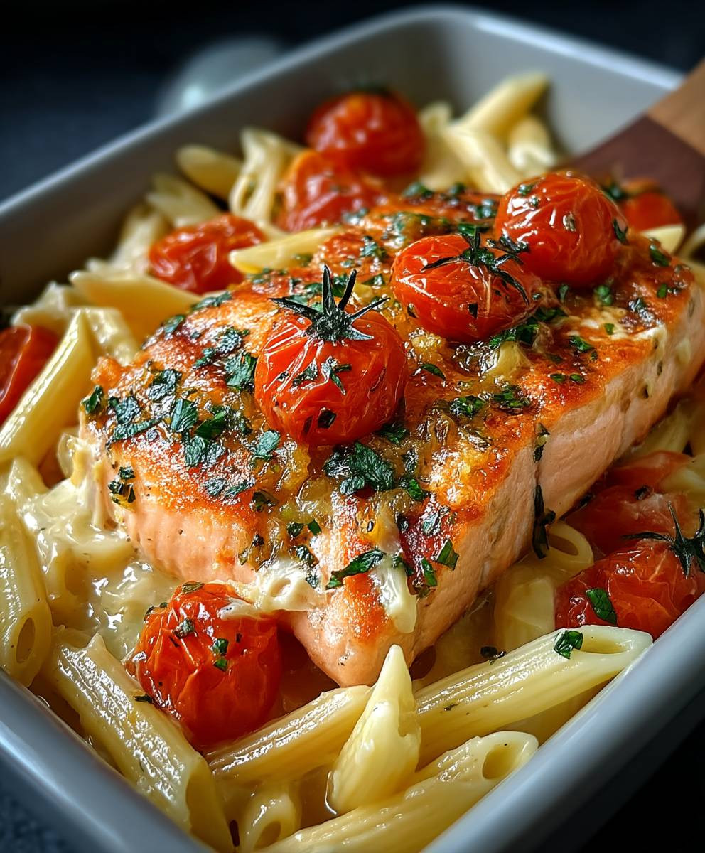 Ofen Lachs Pasta Tomaten